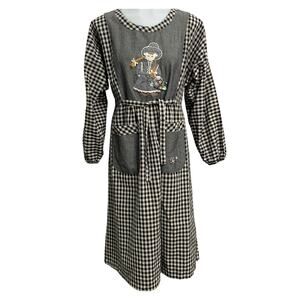 VTG Bon Fee Womens Large Gingham Dress Long Sleeve KidCore Cottage Prairie Amish